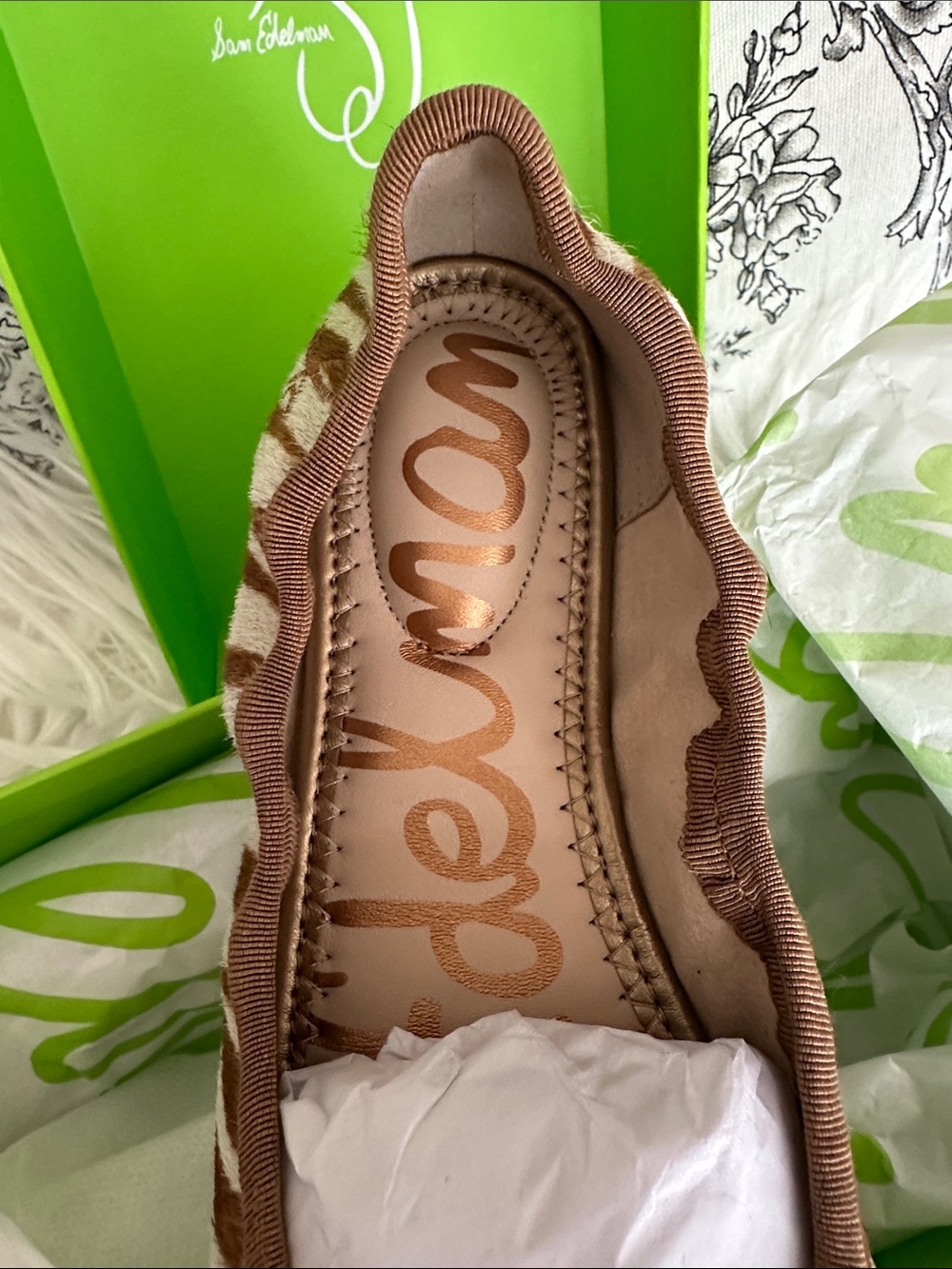 Sam Edelman Felicia Zebra Print Stripe Ballet Flats Sz 5 signature charm NIB NWT - Picture 5 of 13